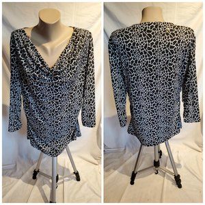 Style & Co. Drape Neck Black & White Blouse